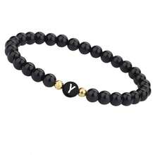 1pc 6mm Black Letter B Elastic Casual Minimalist Women Beaded Bracelet - Golden B2442 - View 17