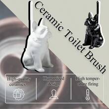 2025 Ceramic Dog Toilet Brush Holder Set French Bulldog Design With 2PCS Durable Plastic Brush Modern Bathroom Accessories White - White - View 3
