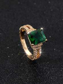 1 件精美椭圆形宝石戒指简约风格银色金属女戒指情人节结婚周年礼物