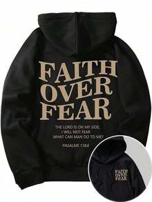Streetwear Hoodie Print Graphic Sweatshirt-Men's Letter Graphic Hoodies Long Sleeve Faith Over Fear Hoodies Pullover Sweatshirt StreetwearBack To School Hoodie Teen, A Great Gift For Your Boyfriendideal Para Amigos Warm Winter Hoodie For Christmas - 黑色 - 查看 8