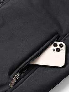 Teens' Autumn/Winter New Thermal Lined Warm Jacket, Ribbed Hem & Cuffs, Side Pockets, Windproof Outdoor Jacket - Black - View 4