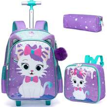 Girls Rolling Backpack For School With Wheels 3PCS Set Of Kids Luggage Backpack With Pencil Case And Lunch Box Back To School