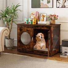 2-In-1 Dog Crate End Table - Rustic Brown, 88lbs Capacity, Farmhouse Style, 32.5"X18.5"X23.5" - 棕色 - 查看 9