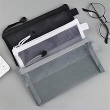 3 piezas Estuche de lápices de malla transparente de gran capacidad, bolsa de almacenamiento de nailon con cremallera, útiles de oficina y escolares