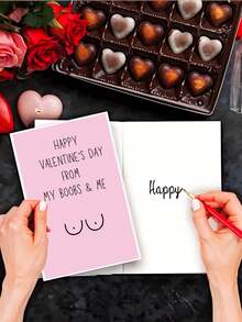 1pc "HAPPY VALENTINE'S DAY FROM MY BOOBS & ME", Funny Valentine's Day Card, With Fun Designs, Perfect For Your Lover/Partner. A Perfect Valentine's Day Gift, A High-Quality Card With An Envelope. - Multicolor - View 4