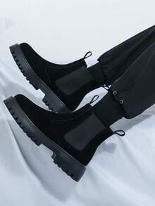 男士切尔西靴，一脚蹬圆头踝靴，欧式厚底工作靴，黑棕麂皮高帮靴，复古摩托靴，适合户外徒步和驾驶的复古休闲高帮鞋，哑光办公日常鞋，透气轻便防滑四季特大码男鞋38-46，商务正装办公踝靴 - 黑色 - 查看 7