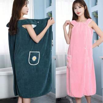 1条创新型可穿戴超长浴巾 - 速干、不掉毛、柔软吸水、带花卉图案口袋，是泳池、水疗、露营、旅行的理想之选 - 泳池边必备