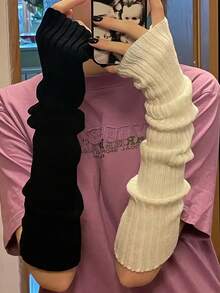 1 pieza Manoplas de punto de unicolor de manga media, prácticas para la protección solar al aire libre en primavera y otoño, elegantes y para los brazos, adecuadas para salidas y picnics diarios. Un regalo pensado para padres, madres y otros familiares y amigos durante Halloween, Navidad, San Valentín.