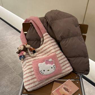 Pluszowa torebka na jedno ramię Hello Kitty z paskiem pod pachą, duża pojemność, idealna na codzienne wyjścia i dojazdy do pracy, bestseller na jesień/zimę