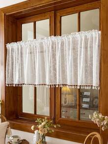 1件白色提花蕾丝边小窗帘半帘幔，适用于各种场合