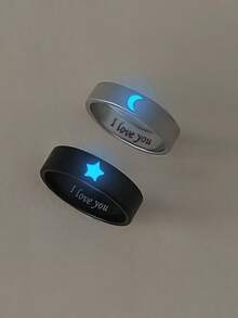 ATLVXJL 2pcs/Set Glow-In-The-Dark Couple/Friendship Star & Moon "I Love You" Couple Rings Set, Casual Couple Jewelry Suitable For Daily Wear And Valentine's Day Gift - Multicolor - View 8