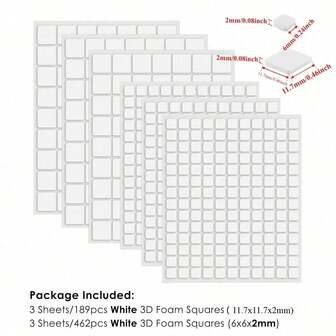 6 hojas/651 piezas de cuadrados de espuma de alta densidad adhesivos, negro y blanco - Fácil de pelar, doble cara permanente, para tarjetas pop-up y manualidades con capas, agrega dimensión a los proyectos
