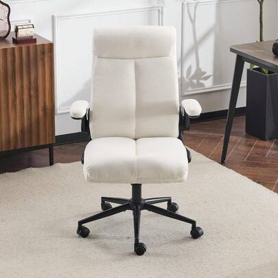 Rolling Ergonomic Office Desk Chair With Padded Flip-Up Arms, 360° Swivel High Back Executive Computer Task Chair With Wheels For Game,Home Small Space, Study Room, Office (Linen Light Grey)