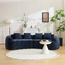 YOGLAD Modern Curved Chenille Sofa Couch, Nordic-Inspired Compressed Cloud Couch For Living Room Bedroom Apartment, Soft 3-Seater Sofa With Comfortable Deep Seating, Boneless Sofa With Skin-Friendly Fabric, No Assembly Required, Small Space Modular Loveseat, Minimalist Modern Sofa Furniture For Home Office Lounge - 深藍色 - 查看 6