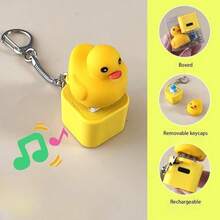 Quacking Duck Keychain,  Frog Croaking Keychain,Funny Quacking Duck Hat Keychain, Realistic Vocalization, Cute Animal Sound Generator, Helps Focus And Relax, Viral Stress Relief Keychain - Yellow - View 3