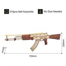 ROKR AK47 Wooden Rifle Model Toy - 315 Pieces, DIY Rubber Band Gun, 3D Puzzle, Wooden Model Building Kit, Single/Burst Mode, Premium Collector's Edition Model Kit For Adults And Teenagers. - Natural wood - 查看 5