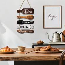 1 Set 5 Pcs Farmhouse Kitchen Wall Decor - Rustic Wooden Cookware Shaped Hanging Signs With "Bless The Food Family Love" Quotes, Hanging Plaques For Country Kitchen & Dining Room Decor - Nhiều màu - Xem 6