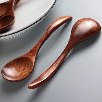 Creative Japanese Style Rat Tail Wide Mouth Wooden Spoon With Curved Handle, Wooden Tableware, Baby Feeding Spoon, Wooden Ladle