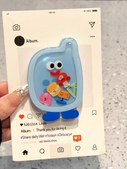 1个INS星形、笑脸和花朵亚克力摇晃手机支架，可折叠便携式气垫手机支架，兼容、安卓手机，生日礼物，送给家人、朋友的礼物，生日推拉式手机夹手机支架