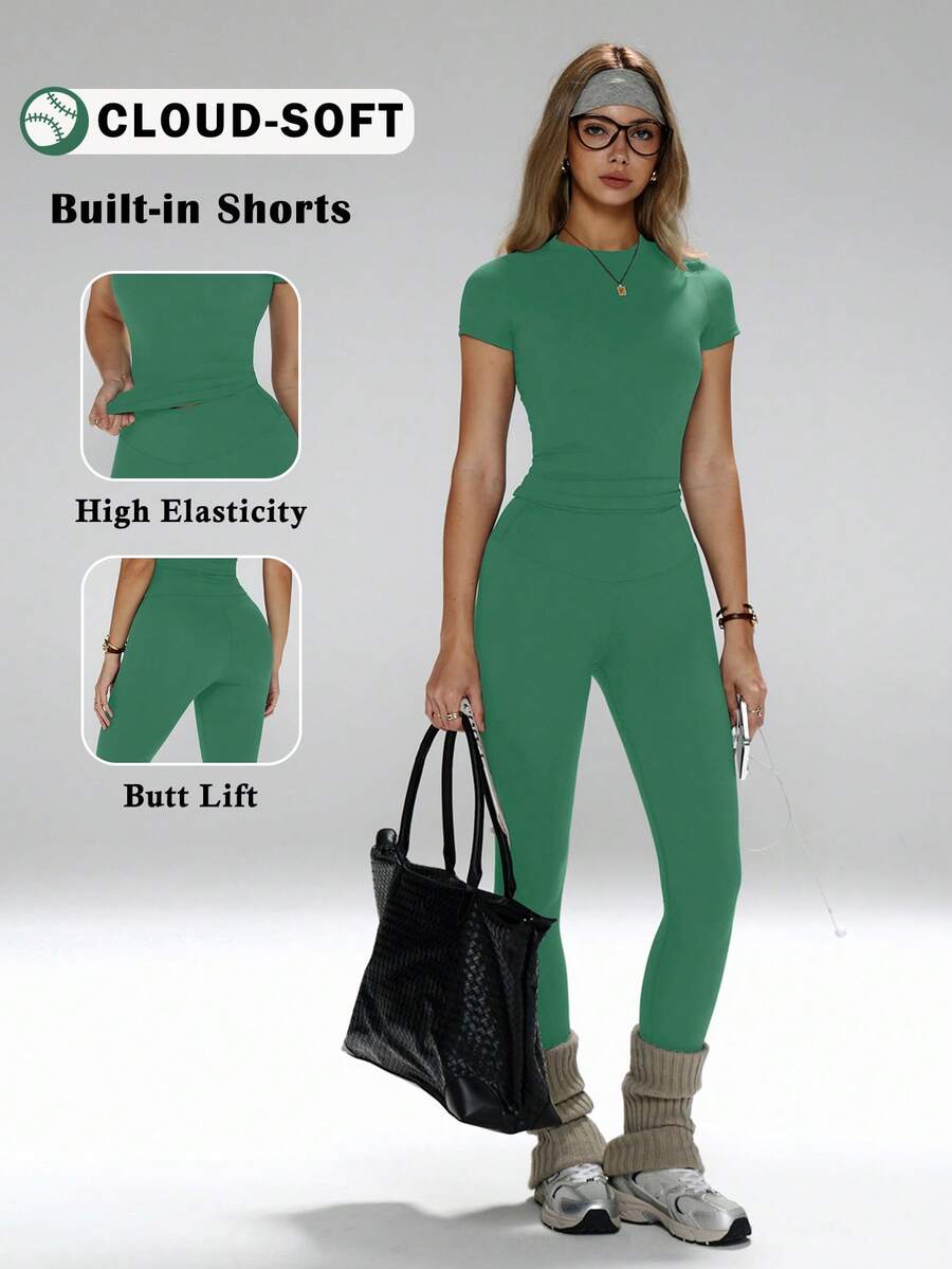 FWH Bộ đồ tập yoga nữ ôm sát, đa năng, giúp thon gọn vòng eo và nâng mông, phù hợp cho yoga, thể dục hoặc mặc hàng ngày. Bộ đồ tập yoga nữ, quần thể thao cạp cao, bộ đồ thể thao định hình 2 mảnh, trang phục yoga thắt eo, áo thun cổ tròn ôm sát kết hợp với quần yoga cạp cao, bộ đồ 2 mảnh thiết yếu dành cho nữ.