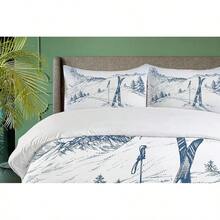 Winter Duvet Cover Set, Merry Theme Delicate Snowflakes, Vintage Holiday Pattern, 3 Piece Bedding Set With 2 Pillow Shams, Size, Teal White - Blue White - View 8