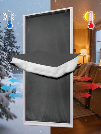1pc Thick Insulated Door Curtain, Windproof & Warm, Self-Adhesive Easy Installation, Includes Accessories, Suitable For Indoor & Outdoor, Bedroom, Living Room Entrance, Winter