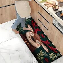 1 pieza Felpudo con estampado de ciervo, decoración navideña, se puede usar como regalo de Navidad, material similar a la felpa, muy absorbente y fácil de limpiar, adecuado para decoración del hogar, estilo rústico, entrada, interior, habitación, cocina, comedor, pequeña oficina/oficina en casa, fregadero, lavandería, felpudo, alfombra de cocina, alfombra antideslizante