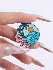 1Set ALOHA Hawaii License Plate Enamel Pins Island Scenery Shark Brooches Lapel Backpack Badge Jewelry Accessories Gifts For Friends