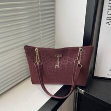 女士大容量手提包，别致链条单肩包，新款时尚腋下包，复古亚麻托特包 - 彩色 - 查看 19