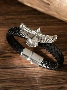 1pc New Fashion Braided Leather Liberty Eagle Bracelet Men Women Retro Black Leather Wristband Jewelry Gift - Fashion - View 6