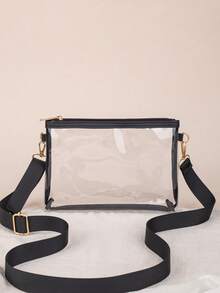 1pc See-Through Small Square Bag For Women, Can Hold Daily Necessities, Edged See-Through Organizer Pouch, Lightweight And Fashionable, Suitable For Storing Cosmetics, Glasses And Other Items - Black - View 2