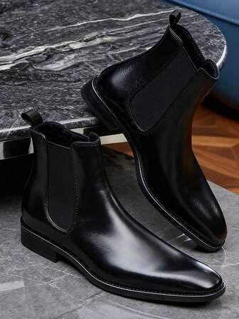Herr Chelsea-stövlar med spetsiga tå, retro brittiska minimalistiska herrstövlar, motorcykelstövlar, svarta