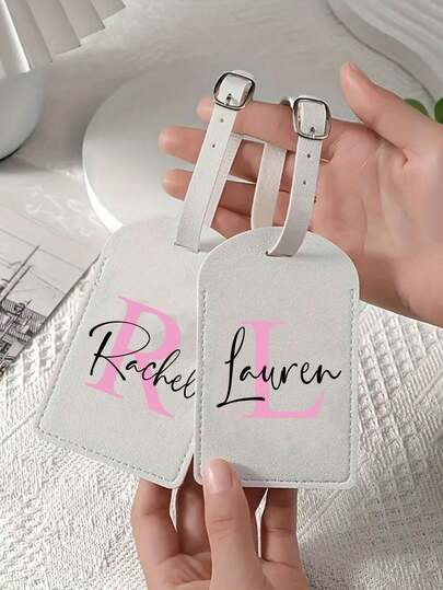 Personalized Luggage Tag, Customizable Initial And Name, Vintage Printed Luggage Identifier, PU Material, Customizable Letters (A-Z), With Privacy Protection Cover, Luggage Accessories, Fashion Accessory, High-Quality Craftsmanship, Wedding Party, Elegant Luggage Identifier, Travel Organization, Travel, Wedding, Birthday, Travel Gift, Party Favor, Bridesmaid Gift, Suitable For Men And Women, Travel Essential , Holiday Essential