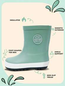 Kids Green Solid Color Rain Boots, Waterproof Non-Slip Boots For Outdoor Play And Rainy Days - 綠色 - 查看 3
