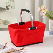 [Collapse Aluminum Frame Basket] 1Pack Collapsible Aluminum Frame Basket - Large Zipper Side Pocket Foldable Shopping Tote Bag - Multicolor - View 17