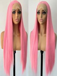 websterwigs 13x4 Pink Natural Straight Synthetic Lace Front Wig, High Quality Heat Resistant Fiber, Pre-Plucked, Glueless, Full Wig Set For Women, Halloween - Multicolor - View 9