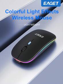 EAGET Ratón inalámbrico silencioso portátil, 2.4G LED, compatible con portátil y tableta, ratón inalámbrico de doble modo, retroiluminación RGB de 7 colores, ratón inalámbrico alimentado por batería - Negro - Ver 2