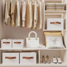 Cestas de almacenamiento, cajas de tela con asas, blancas, 15x 6.1x 5.1 pulgadas - 15 x 5,1 x 6,1 pulgadas (paquete de 3) + Blanco - Ver 4