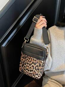 男士时尚小方包，多功能单肩斜挎包，男女通用迷你手机包，豹纹PU皮材质，轻便大容量，多隔层设计，适合各种场合，如通勤、商务、旅行、运动、摩托车骑行等，网红风单肩包，万圣节礼物、圣诞节礼物、生日礼物、情人节礼物，送给男朋友、女朋友的理想之选。 - 黑色 - 查看 7