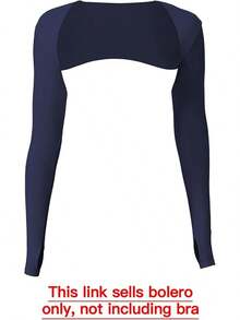 Women Crop Top Long Sleeve Bolero Open Front Workout Cropped Shirts Sports Shrug - Navy - View 2
