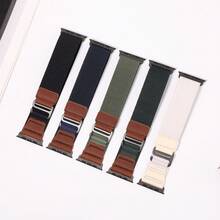 Loop With Leather Design Compatible With Apple Watch Bands Ultra 3 2 1 (49mm) & Series 11 10 9 8 7 6 5 4 SE (46mm 45mm 44mm) Series 3 2 1(42mm) , Soft Stretchy Nylon Sport Band Compatible With IWatch Men Women - 44/45/46/49mm - View 3