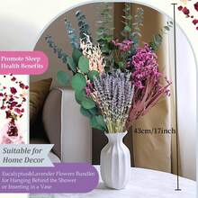 43 pièces de mélange de fleurs et feuilles de lavande et d'eucalyptus avec sachet de rose, style bohème pour la maison, le salon, le mariage, la douche, la décoration suspendue, la fête champêtre, les vacances, la table de salle à manger de printemps, sans entretien, verdure naturelle - Multicolore - Voir 3