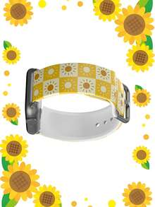 一条硅胶智能手表表带，棋盘格纹底，饰有太阳图案。这款通用型表带尺寸为 20-22 毫米，兼容性强：兼容华为 Watch GT3/GT4、三星 Galaxy Watch6 以及 Series 1 至 Series 9、SE 和 Ultra（表壳尺寸 38-49 毫米）。