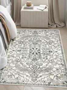 1pc Bohemian Style Carpet, Black & White Floral Pattern, Velvet Carpet, Living Room Carpet, Bedroom Carpet, Indoor Doormat, Home Decor Carpet, Easy To Clean, Soft & Skin-Friendly - Multicolor - View 7