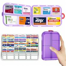 Pill Organizer Medicine Organizer Travel Essentials - Travel Pill Case With Labels, Large Daily Medicine Dispenser - Purple - View 1