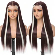 13x4 Lace Front Wig For Women Black Glueless Wig Synthetic Lace Wig Pre Plucked HD Lace Straight Wig Ready To Wear Long Straight Brown And Blonde Wig 28inch - Sọc Skunk vàng - Xem 1
