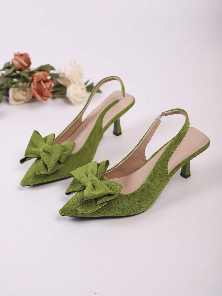 Women's Pointed Toe Elegant Bow Decor High Heel Shoes - Green - View 1