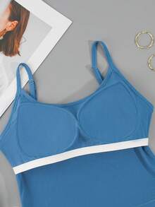 全新 BASICS 时尚女式内置衬垫可调节细肩带加厚背心吊带文胸吊带服装短款文胸 - 藍色 - 查看 4