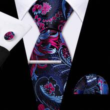 男士皇家紫色花卉领带丝绸佩斯利编织奢华领带套装手帕婚礼派对 - 彩色 - 查看 25