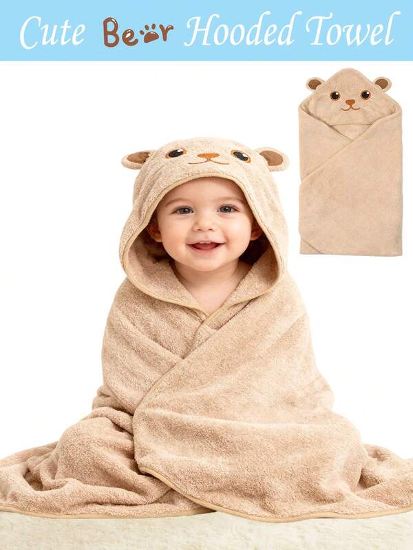 1pc Baby Hooded Bath Towel ,Cartoon Animal Design, Cute Soft , Suitable For Nap Blanket, Swaddle, Baby Wrap, Baby Bathrobe, Multi-Scenarios Use, Newborn Essentials Gift For Boys & Girls (Bear)